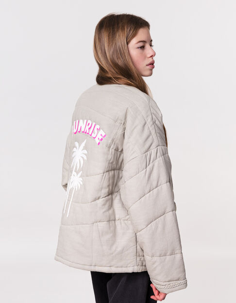 Khaki quilted jacket maxi back embroidery for girl - IKKS