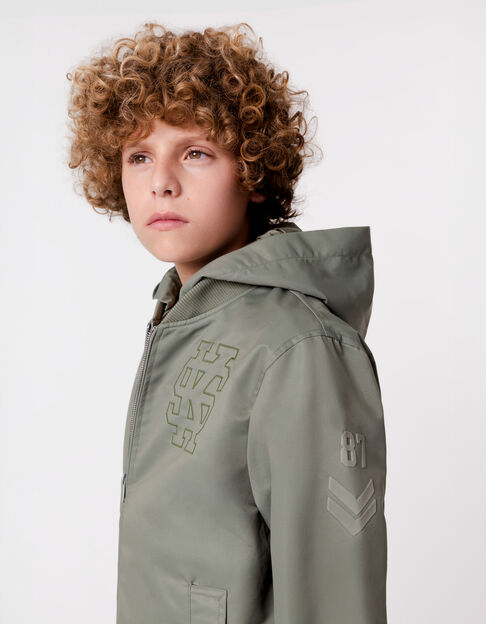 Khaki bomber with embroidery detail on front back for boy - IKKS