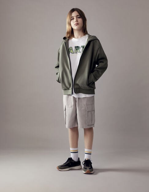 Relaxed khaki cardigan with fleece lining for boy - IKKS