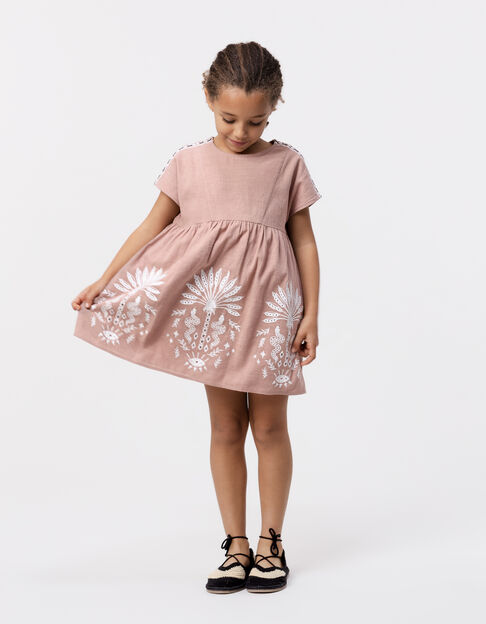 Pink dress with embroidered shoulders and front for girl - IKKS