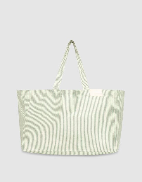 Green canvas tote bag with sunlounger stripes - IKKS