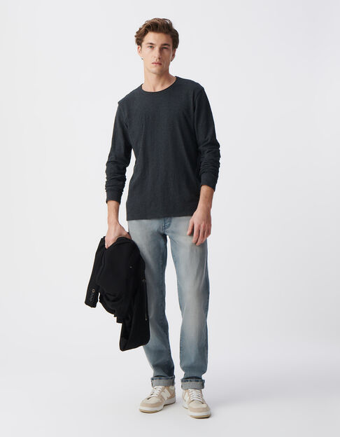 Men’s charcoal Essential round-neck long-sleeve t-shirt - IKKS