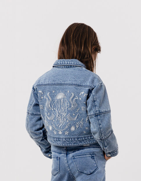 Blue denim jacket maxi back embroidery for girl - IKKS